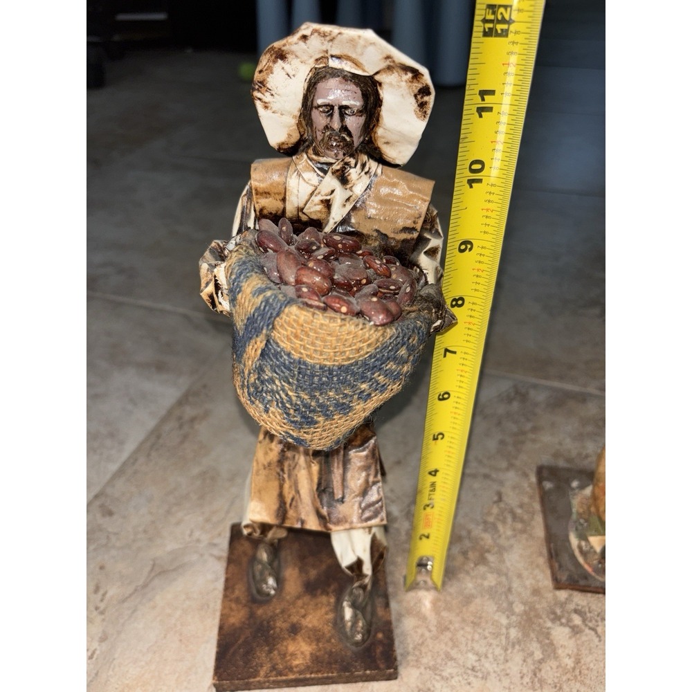Vintage Mexican Folk Art Paper Mache Market Vendor Dolls Beans Rice Set of 3 - Picture 7 of 12